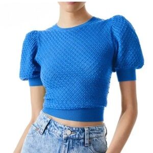 alice + olivia Small Blue Puff Sleeve Knit Top